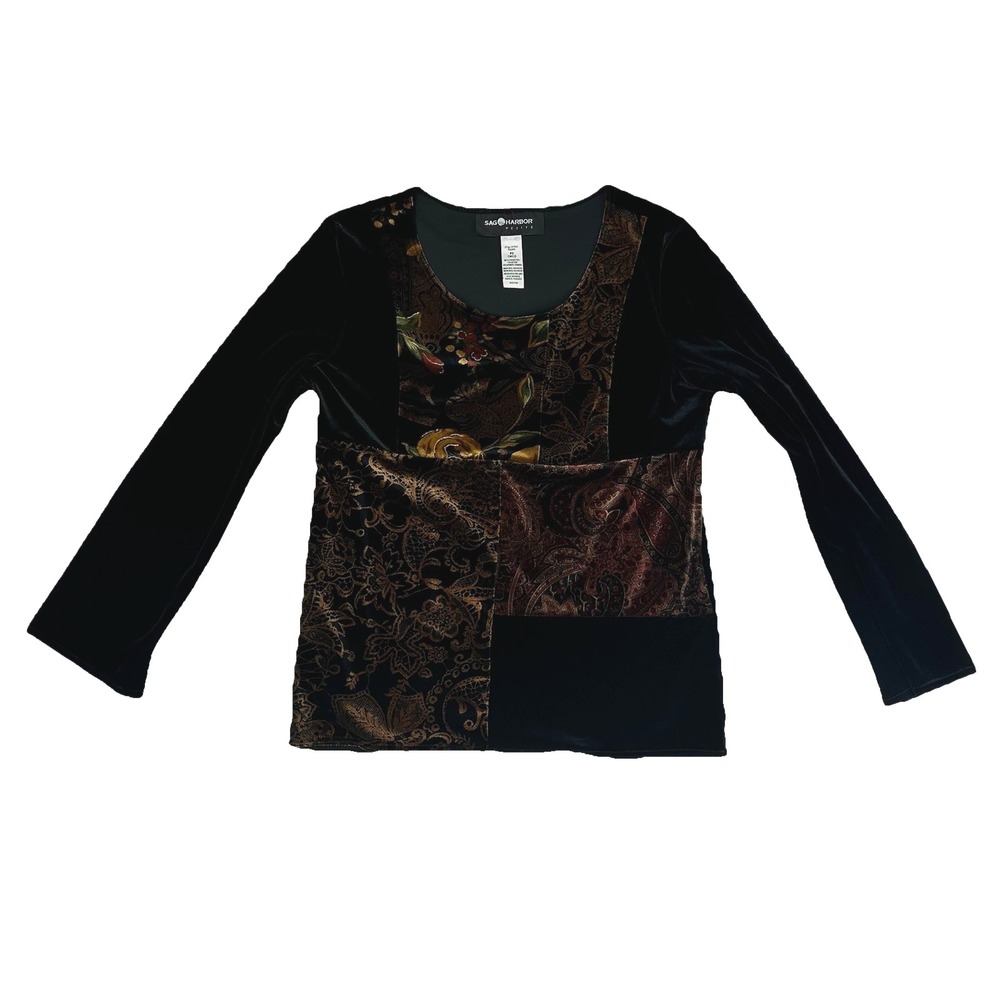 VTG 90's Y2K Sag Harbor Velvet Top Paisley Floral Whimsigoth Fairy Grunge‎ Sz PS